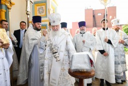 Патриарх Кирилл освятил храм в честь иконы Божией Матери «Неувядаемый Цвет» в поселке Рублево